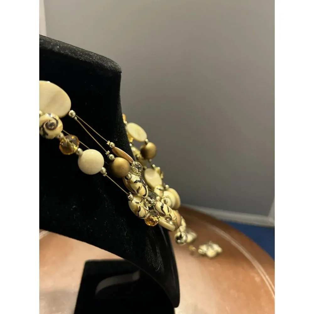 Vintage Chunky Beaded Necklace Statement Costume Signed EL‎ With Earrings
